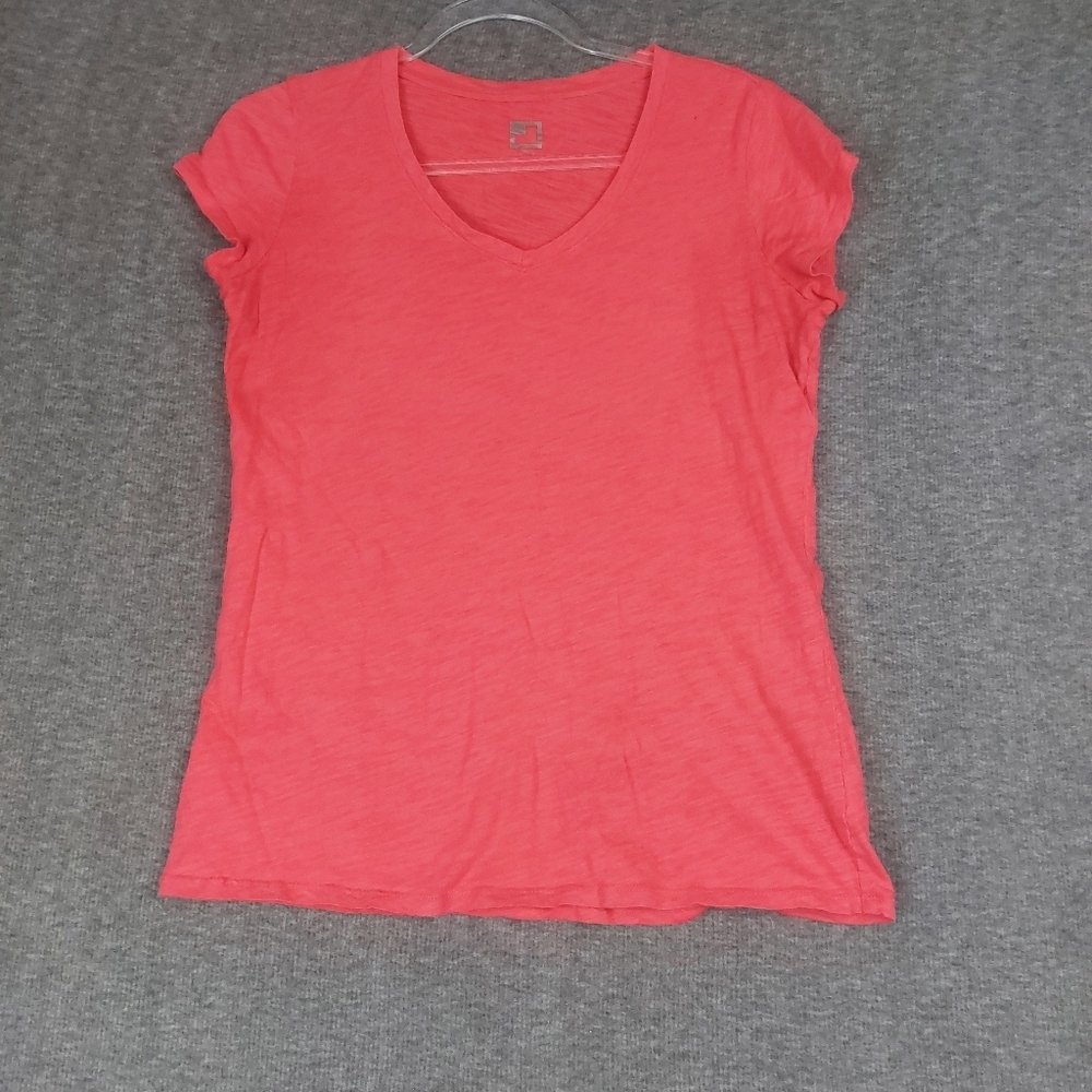 JCPENNEY WOMENS BRIGHT PINK RED BASIC CLASSIC SHORT SLEEVE VNECK TSHIRT SIZE S